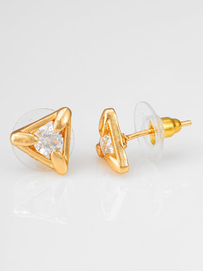 Aadita Gold Plated Triangle American Diamond Stud Earrings