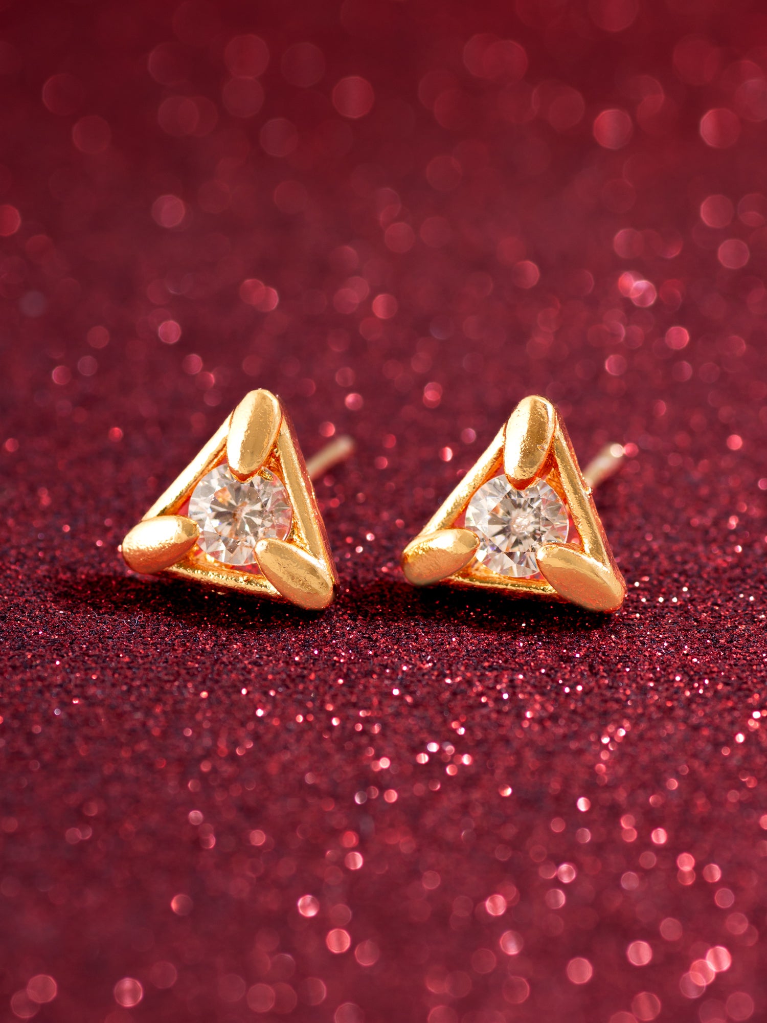 Aadita Gold Plated Triangle American Diamond Stud Earrings