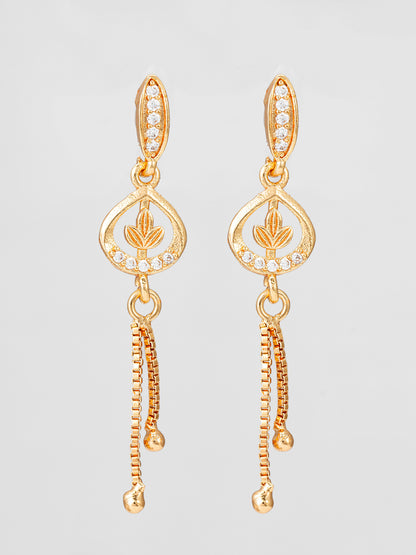 Aadita Gold Plated Leaf Motif Drop Earrings with Chain Tassels