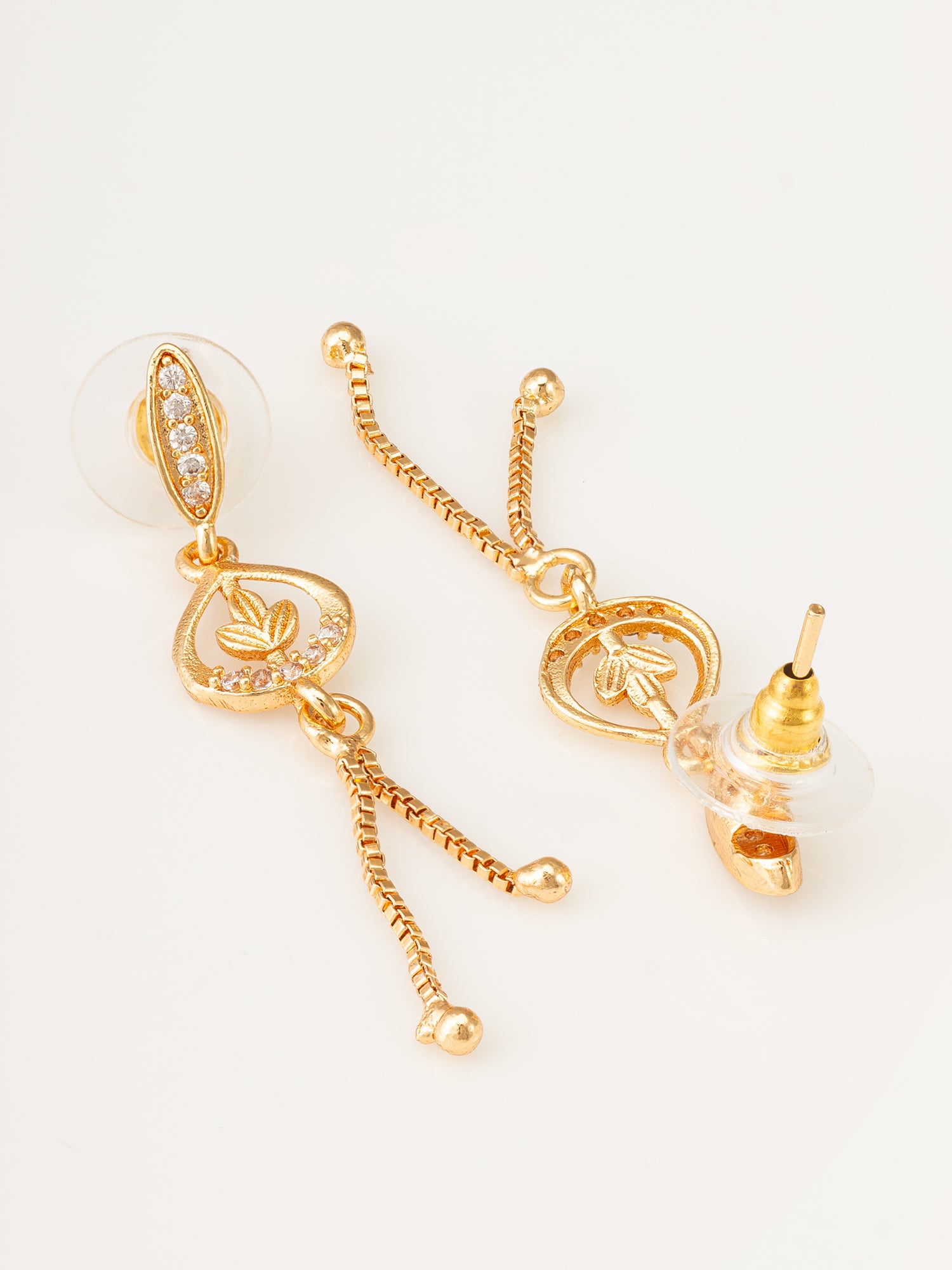 Aadita Gold Plated Leaf Motif Drop Earrings with Chain Tassels