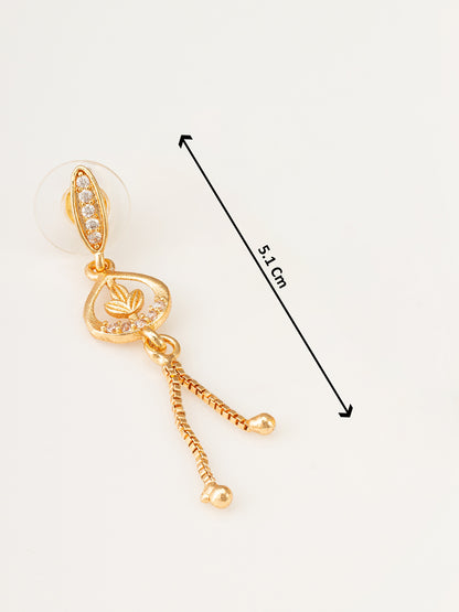Aadita Gold Plated Leaf Motif Drop Earrings with Chain Tassels