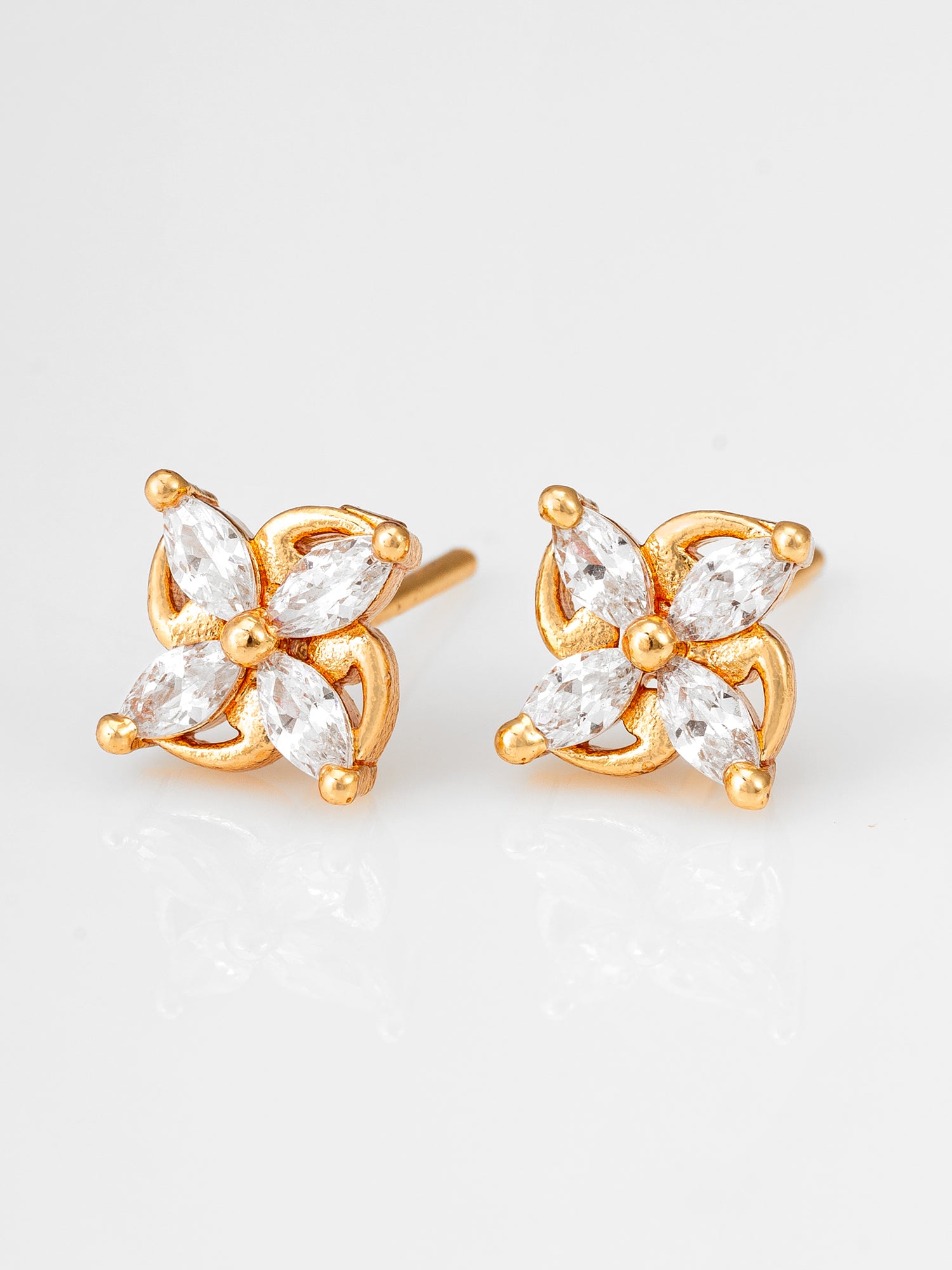 Aadita Gold Plated Floral Marquise American Diamond Stud Earrings