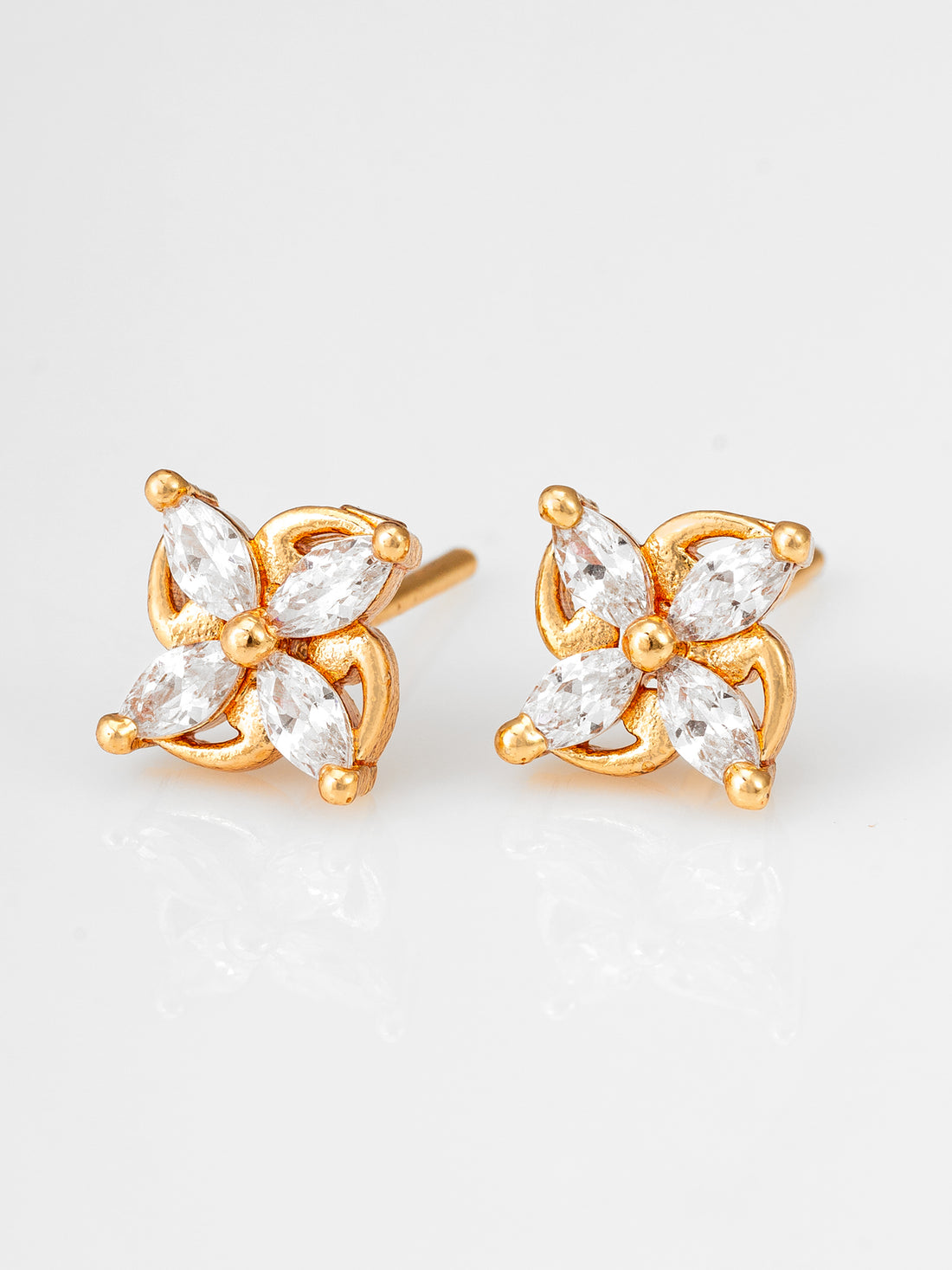 Aadita Gold Plated Floral Marquise American Diamond Stud Earrings
