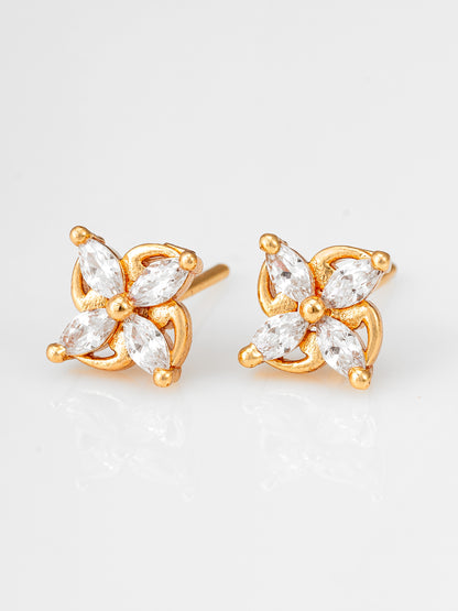 Aadita Gold Plated Floral Marquise American Diamond Stud Earrings