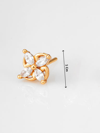 Aadita Gold Plated Floral Marquise American Diamond Stud Earrings