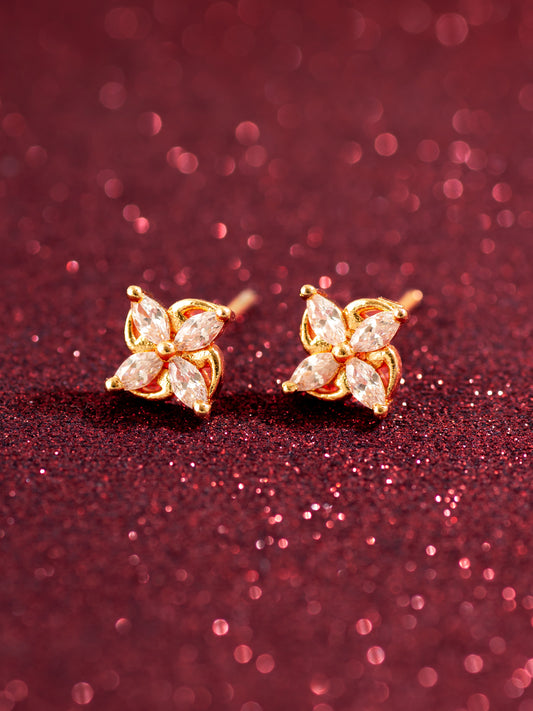 Aadita Gold Plated Floral Marquise American Diamond Stud Earrings