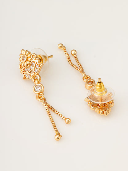 Aadita Traditional Gold Plated Patterned Drop Earrings with Hanging Chains
