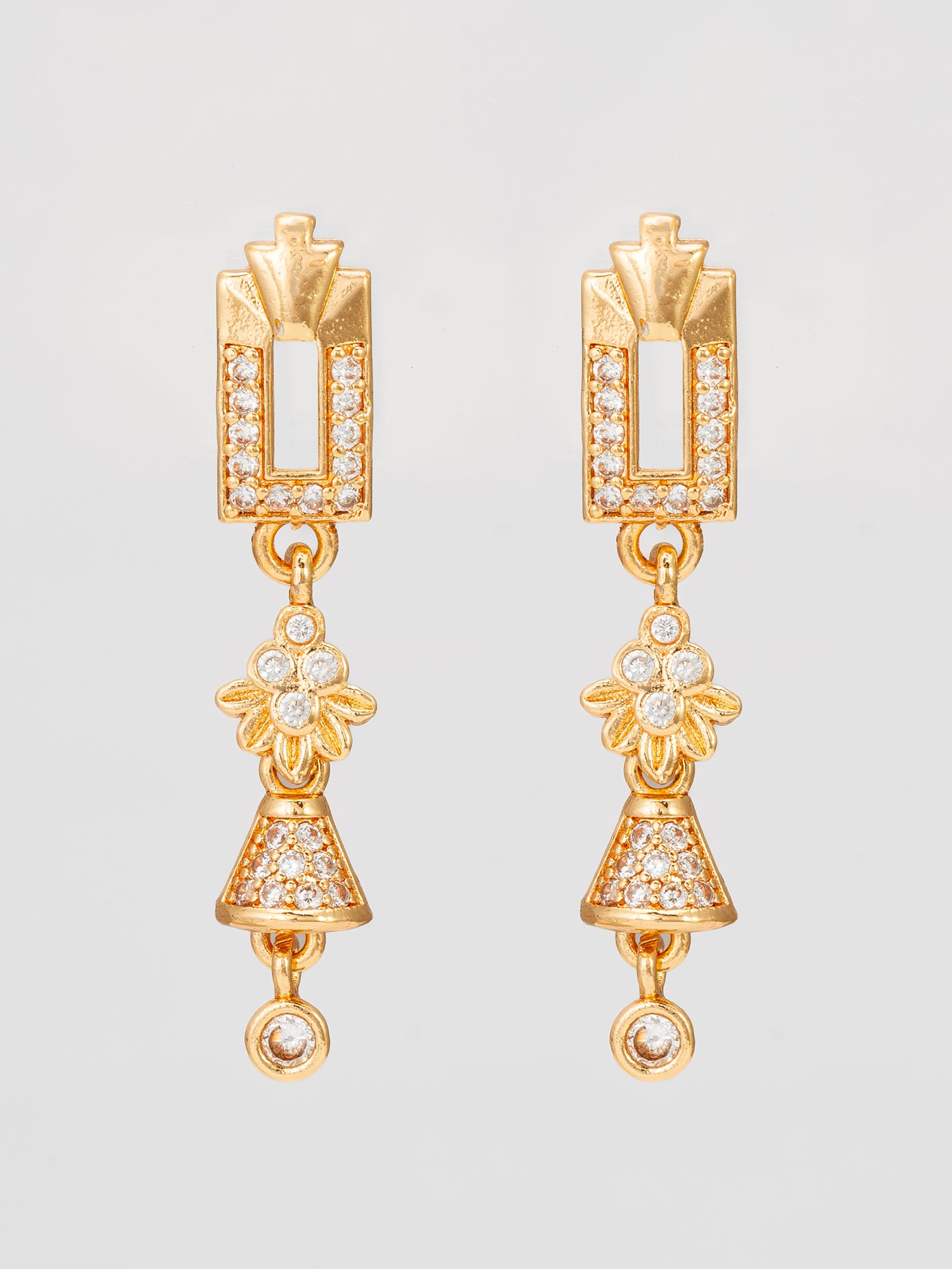 Aadita Gold Plated Geometric Drop Earrings with Stone Accents