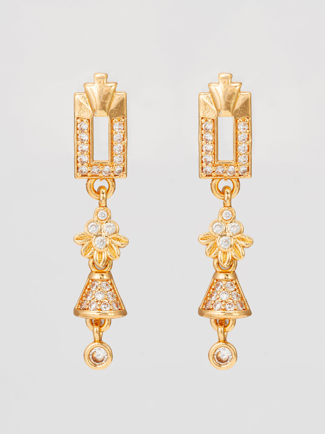 Aadita Gold Plated Geometric Drop Earrings with Stone Accents