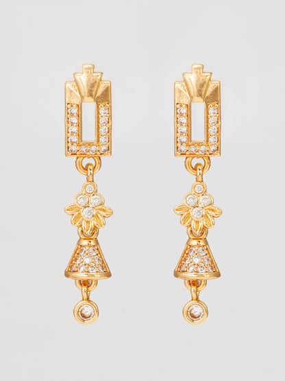 Aadita Gold Plated Geometric Drop Earrings with Stone Accents