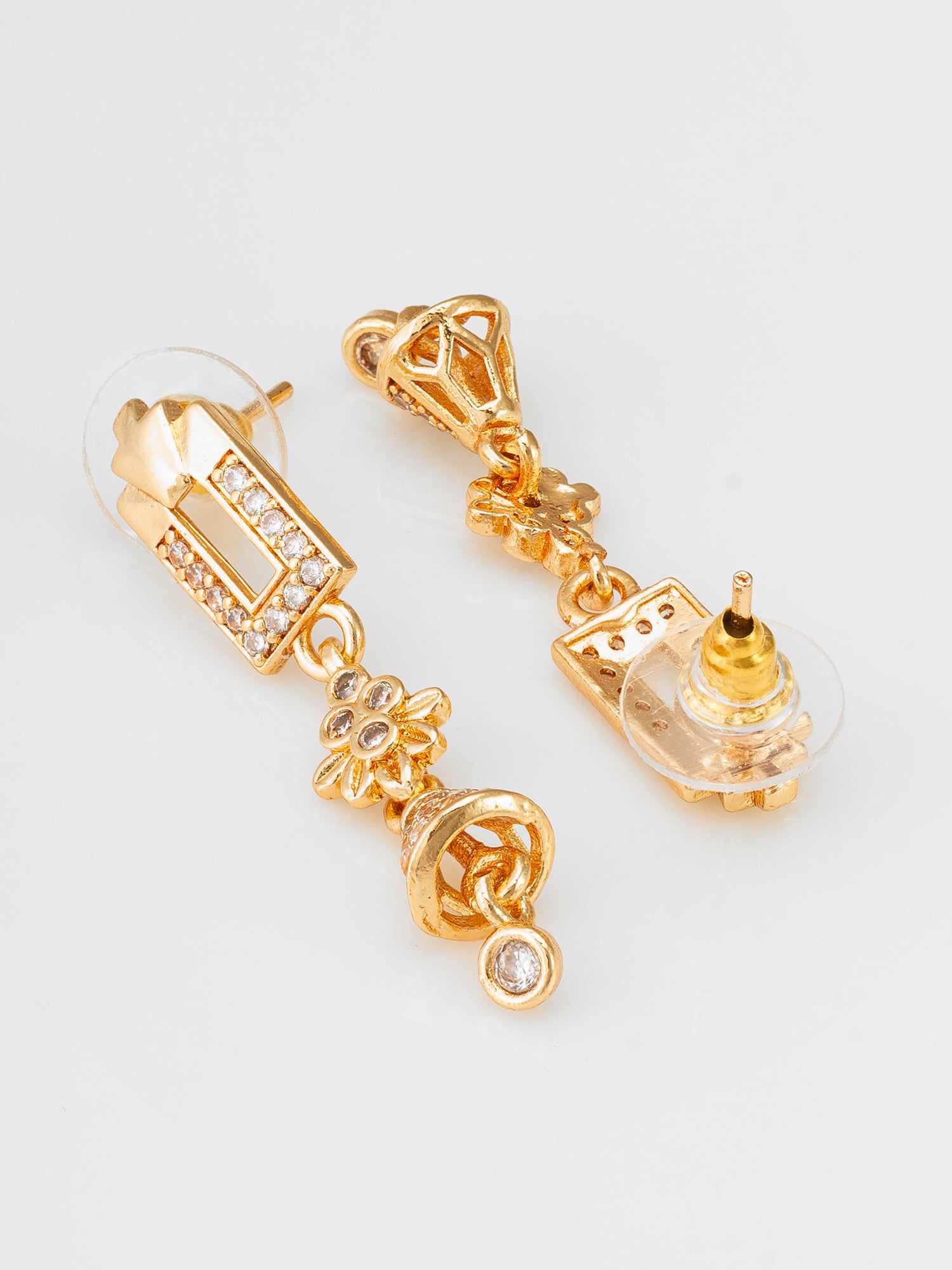 Aadita Gold Plated Geometric Drop Earrings with Stone Accents