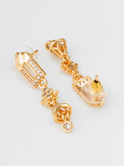 Aadita Gold Plated Geometric Drop Earrings with Stone Accents
