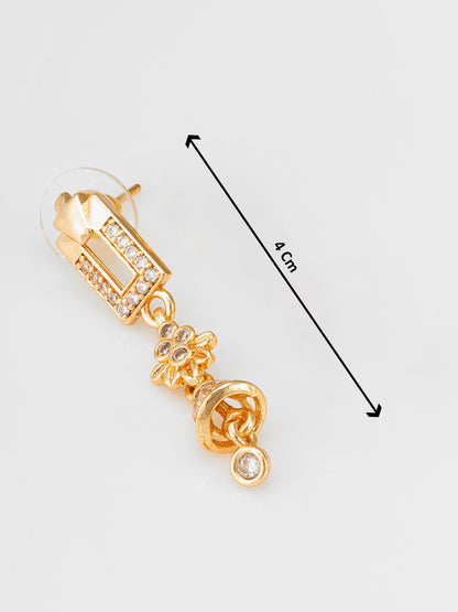 Aadita Gold Plated Geometric Drop Earrings with Stone Accents