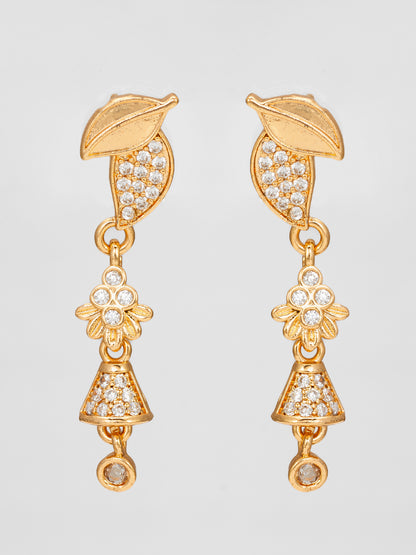 Aadita Gold Toned Floral Leaf American Diamond Drop Earrings