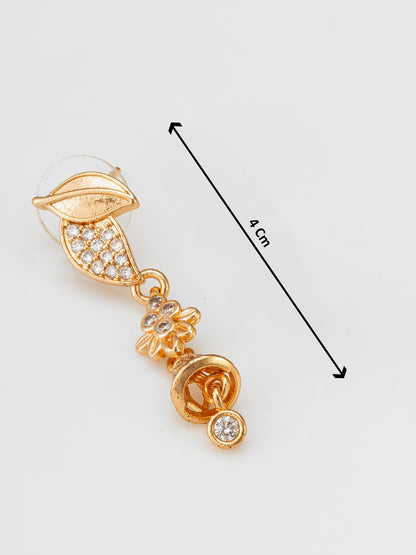 Aadita Gold Toned Floral Leaf American Diamond Drop Earrings
