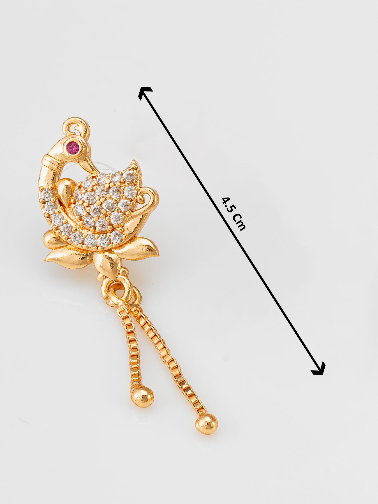 Aadita Traditional Peacock Motif American Diamond Earrings with Chain Drops