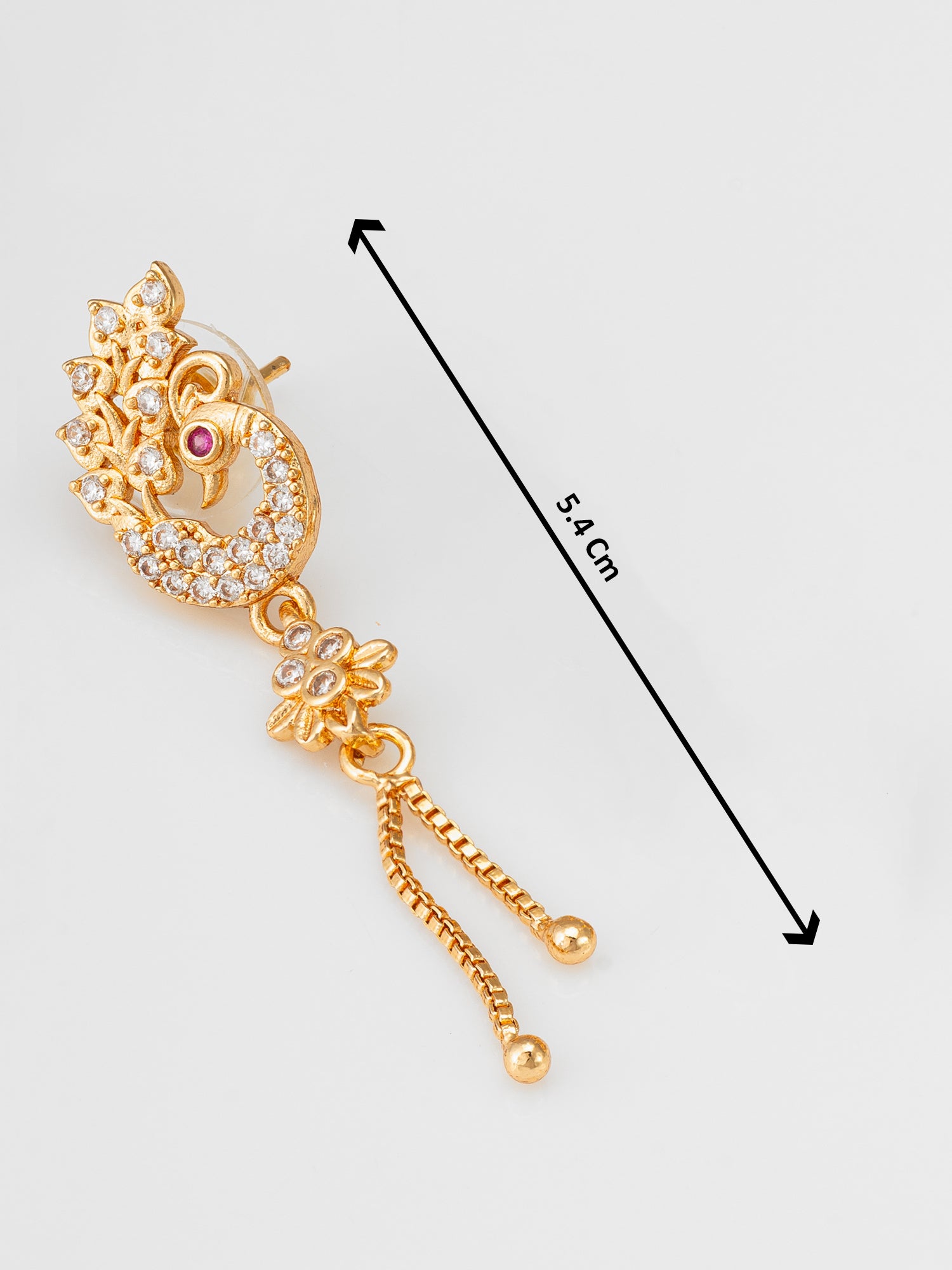 Aadita Premium Peacock Inspired Long Chain Drop American Diamond Earrings