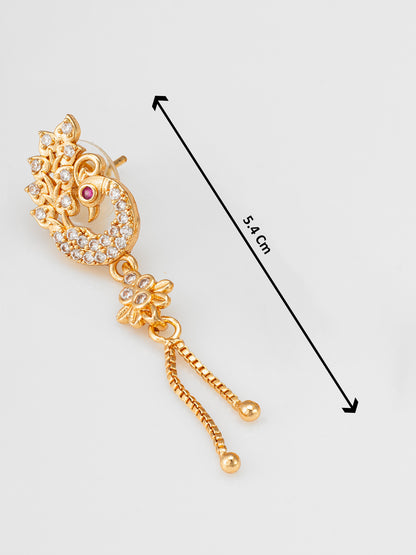 Aadita Premium Peacock Inspired Long Chain Drop American Diamond Earrings