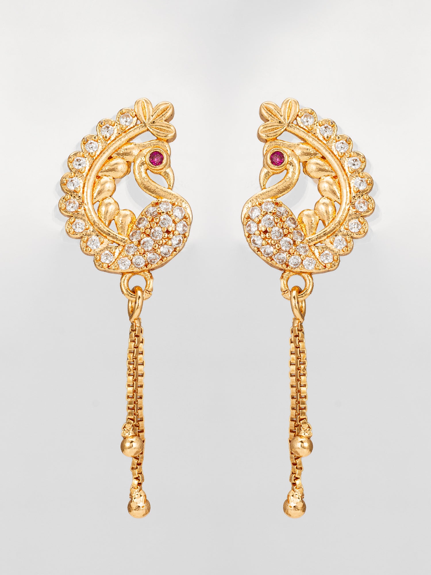 Aadita Exquisite Curved Peacock Design American Diamond Earrings