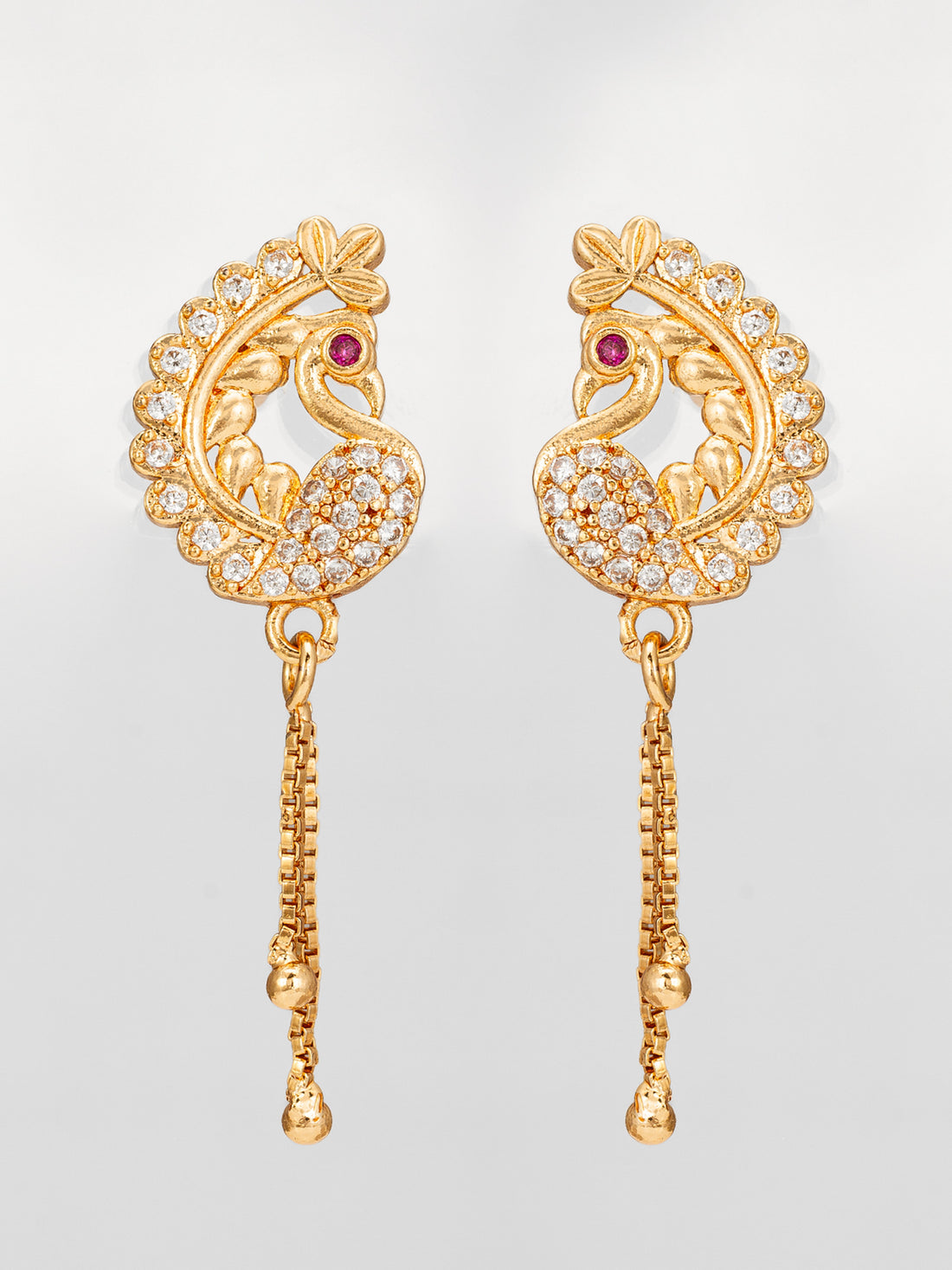 Aadita Exquisite Curved Peacock Design American Diamond Earrings