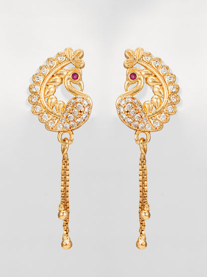 Aadita Exquisite Curved Peacock Design American Diamond Earrings