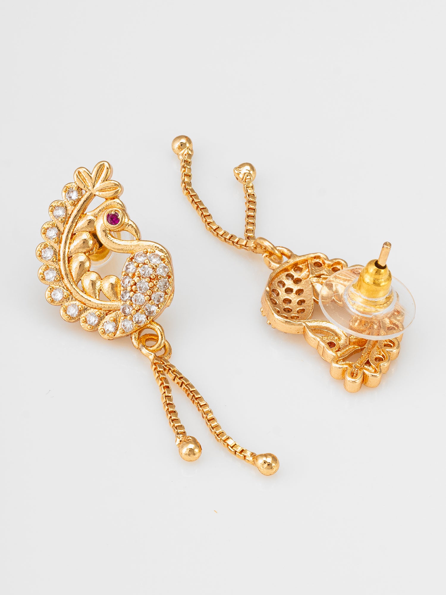 Aadita Exquisite Curved Peacock Design American Diamond Earrings