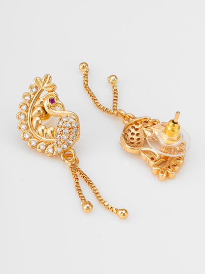 Aadita Exquisite Curved Peacock Design American Diamond Earrings