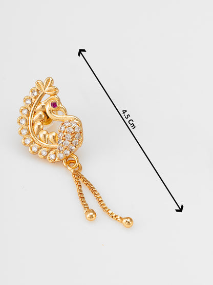 Aadita Exquisite Curved Peacock Design American Diamond Earrings