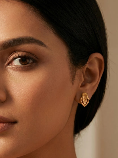 Aadita Gold Tone Leaf Motif Stud Earrings