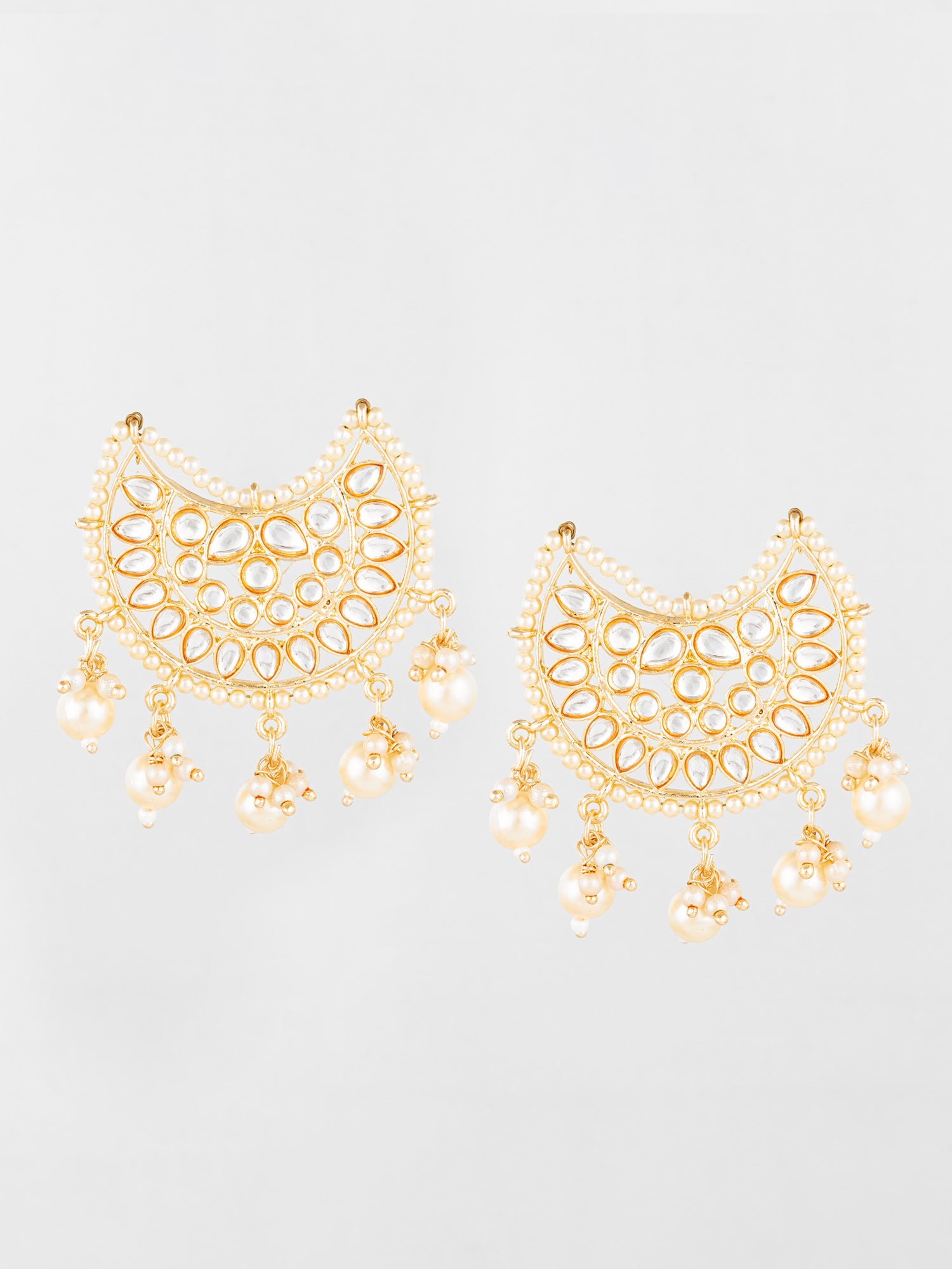 Aadita Gold Plated Kundan Chandbali Pearl Drop Earrings