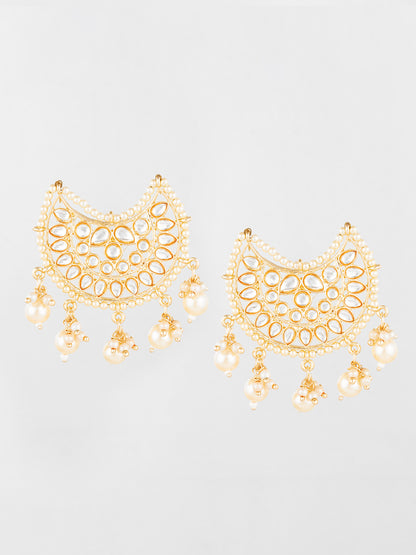 Aadita Gold Plated Kundan Chandbali Pearl Drop Earrings