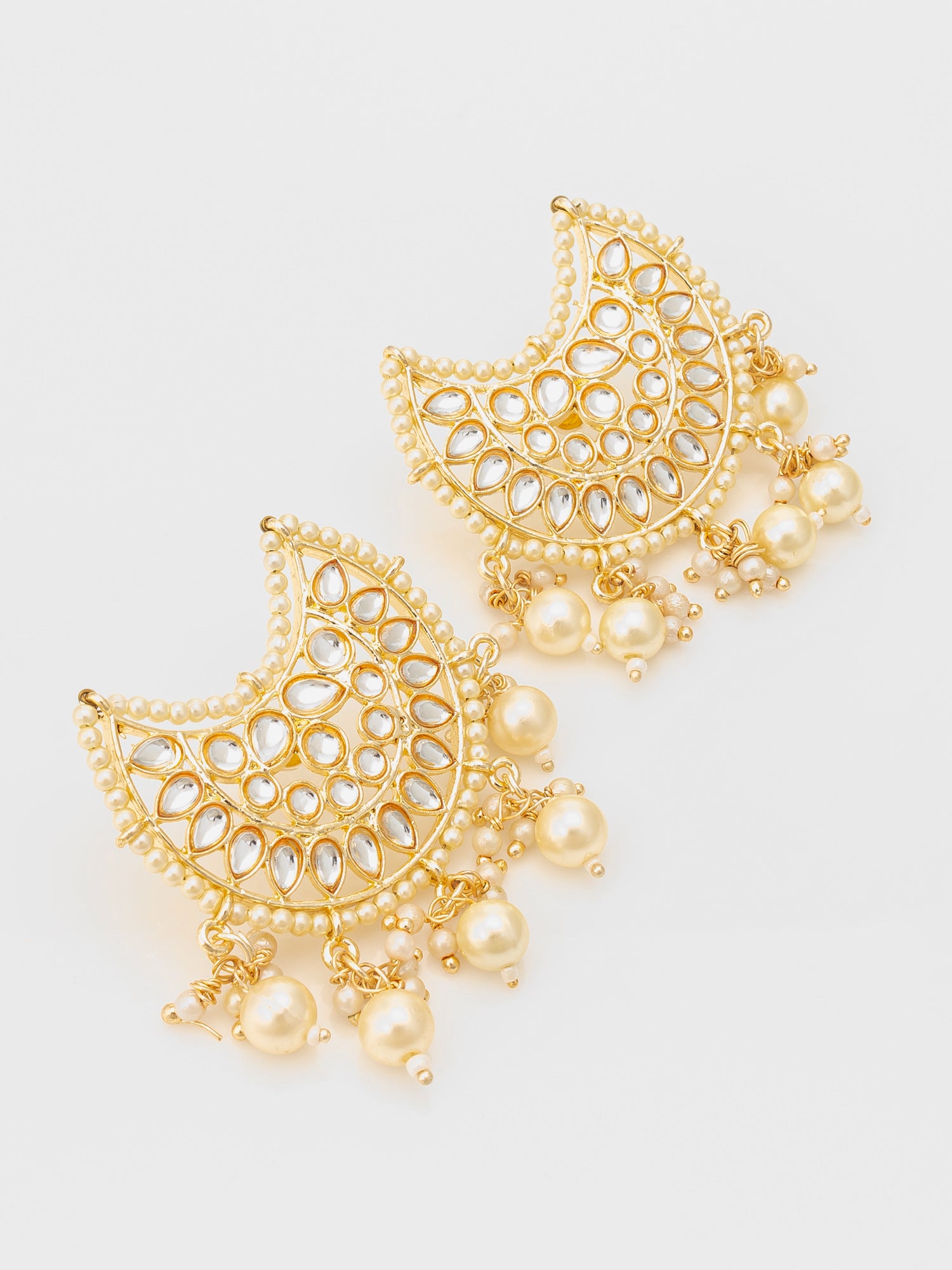 Aadita Gold Plated Kundan Chandbali Pearl Drop Earrings