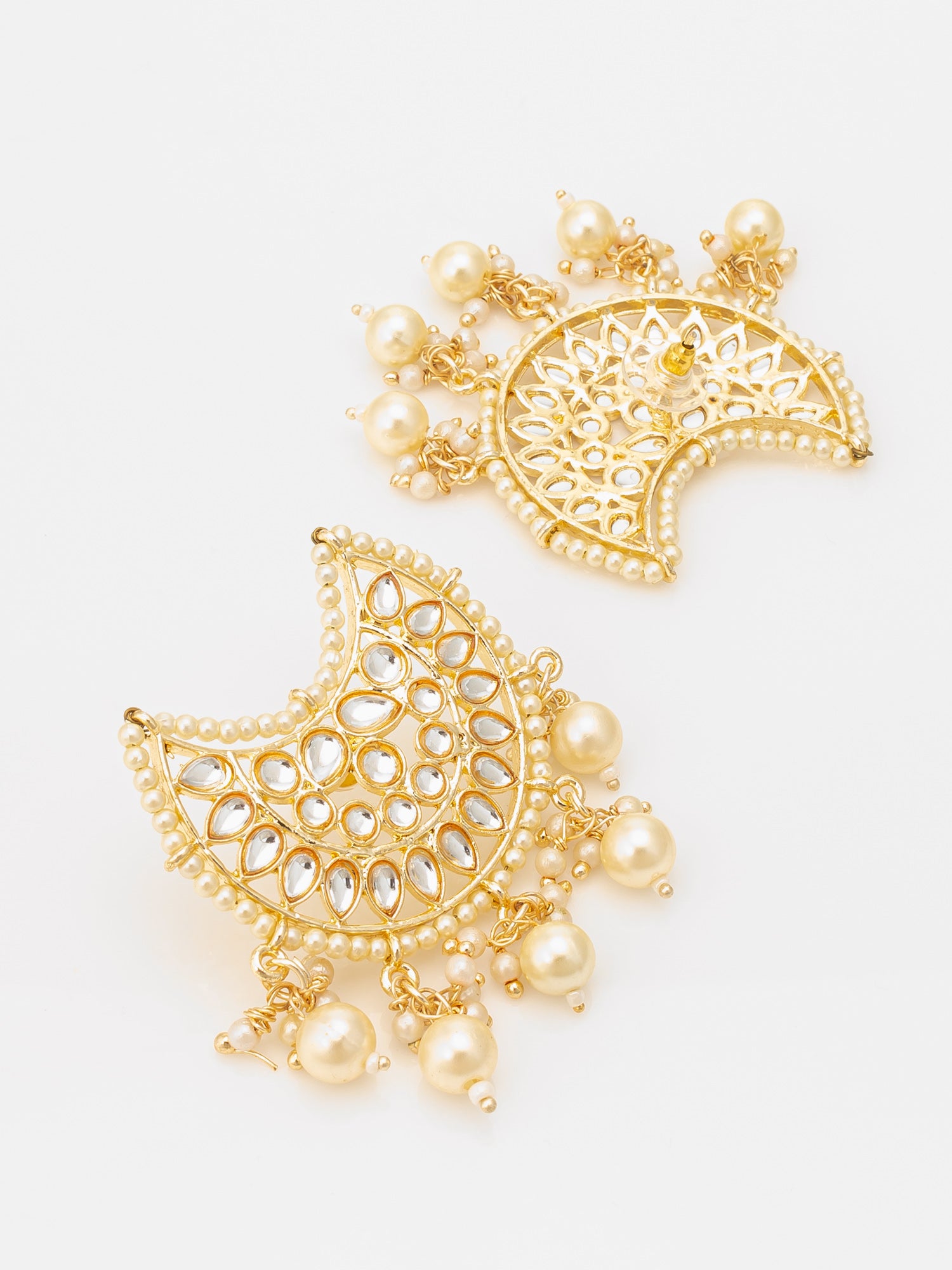 Aadita Gold Plated Kundan Chandbali Pearl Drop Earrings