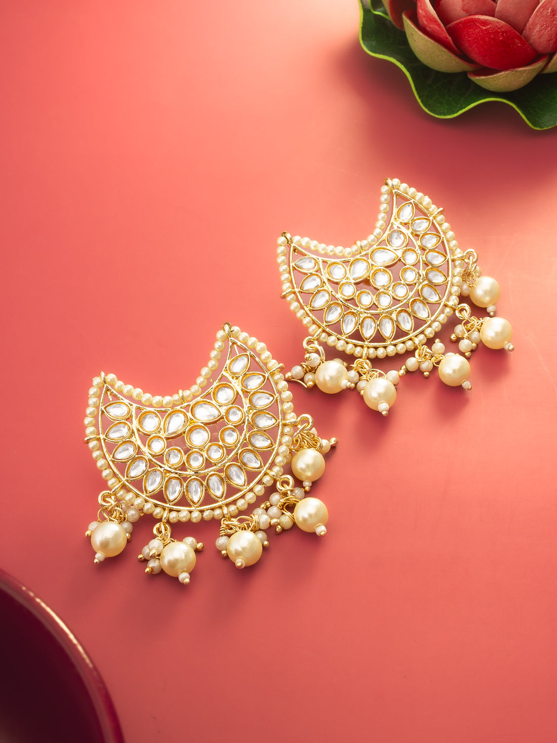 Aadita Gold Plated Kundan Chandbali Pearl Drop Earrings