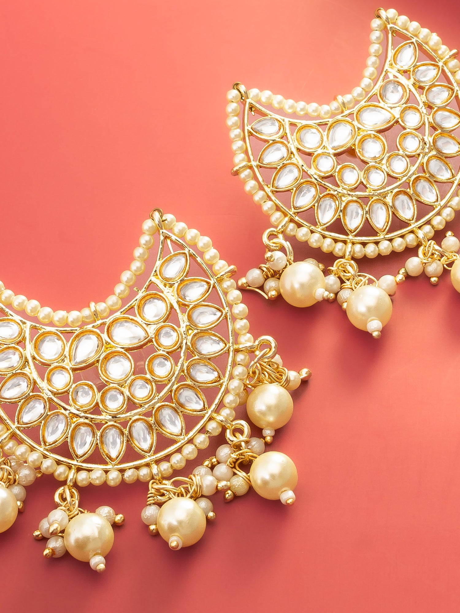 Aadita Gold Plated Kundan Chandbali Pearl Drop Earrings