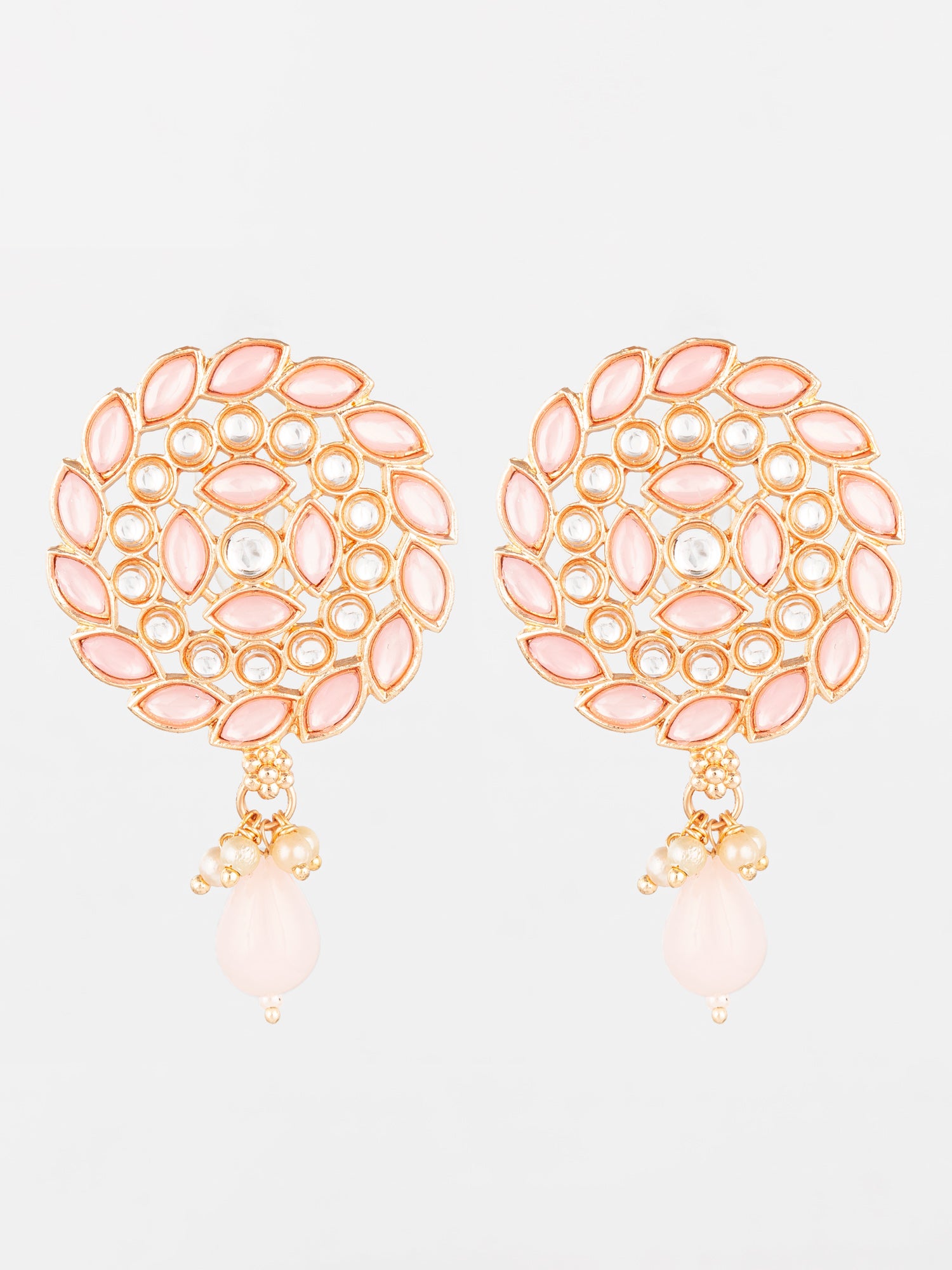Aadita Gold Plated Pink Stone Stud Drop Earrings with Bead Accent