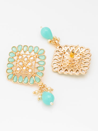 Aadita Gold Plated Mint Green Geometric Stud Drop Earrings