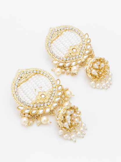 Aadita Gold Plated White Stone Chandelier Jhumka Earrings