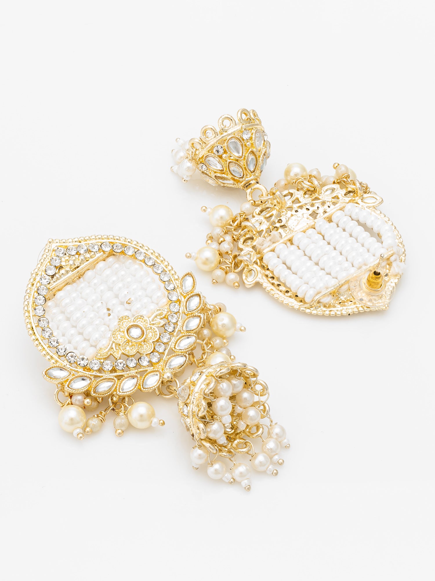 Aadita Gold Plated White Stone Chandelier Jhumka Earrings