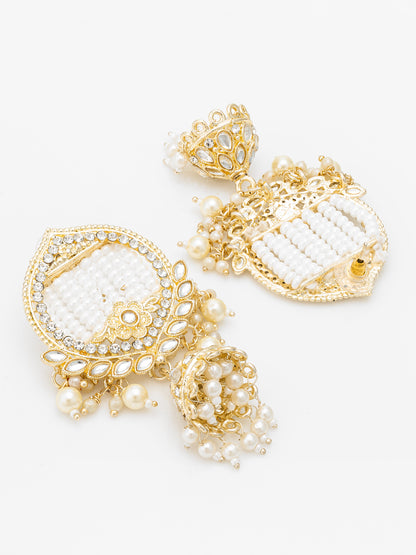 Aadita Gold Plated White Stone Chandelier Jhumka Earrings
