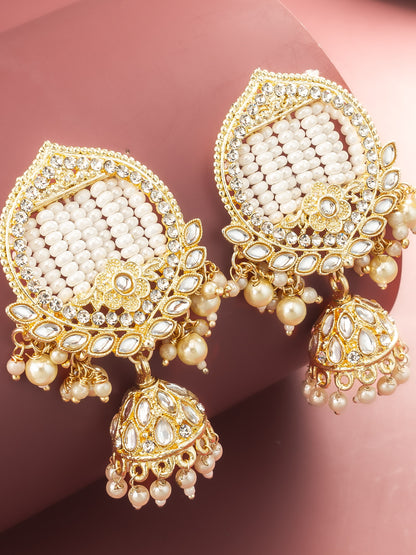 Aadita Gold Plated White Stone Chandelier Jhumka Earrings