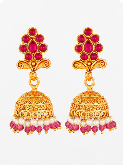 Aadita Classic Gold Plated Pink Stone Mini Jhumka Earrings