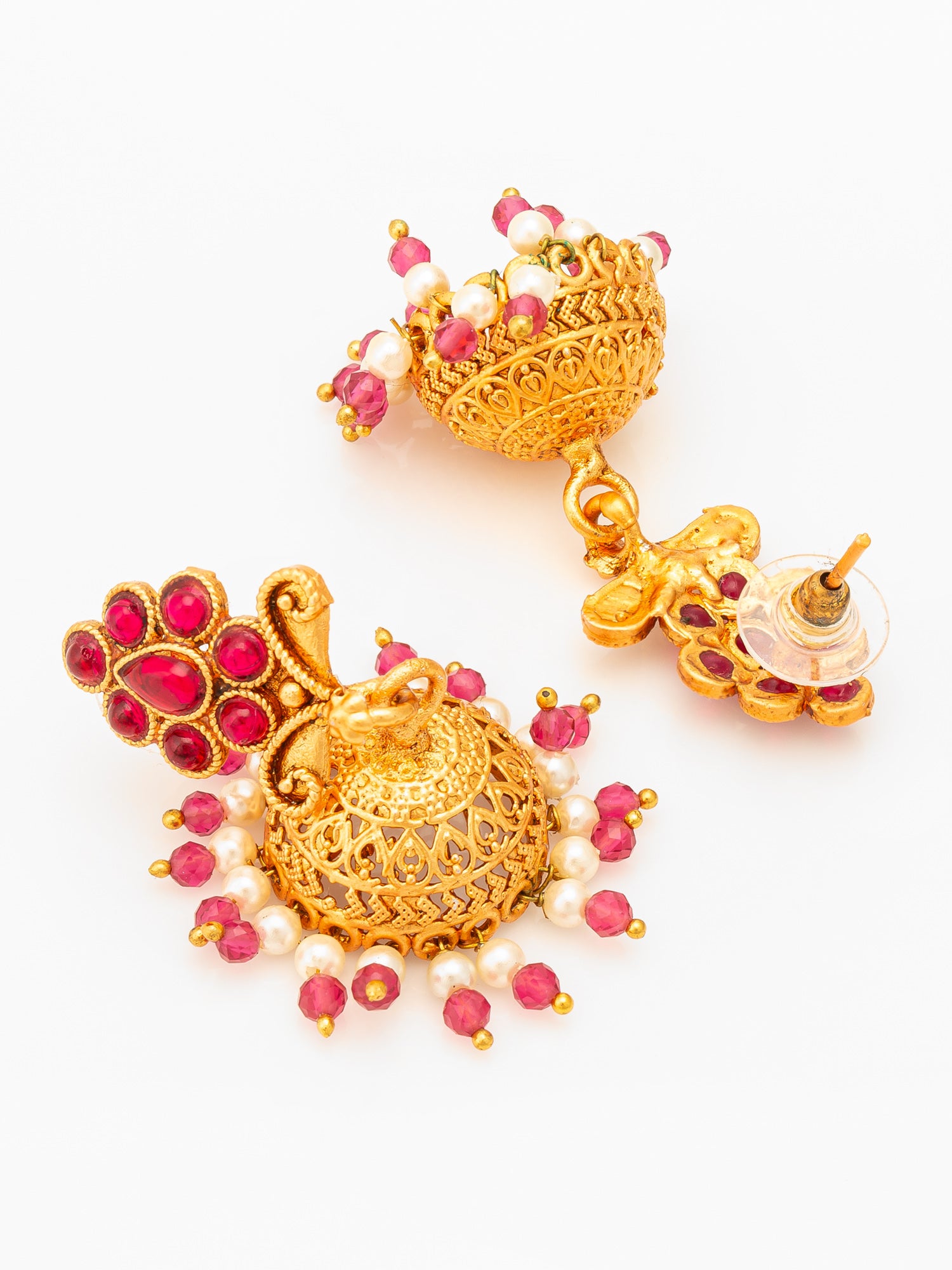 Aadita Classic Gold Plated Pink Stone Mini Jhumka Earrings
