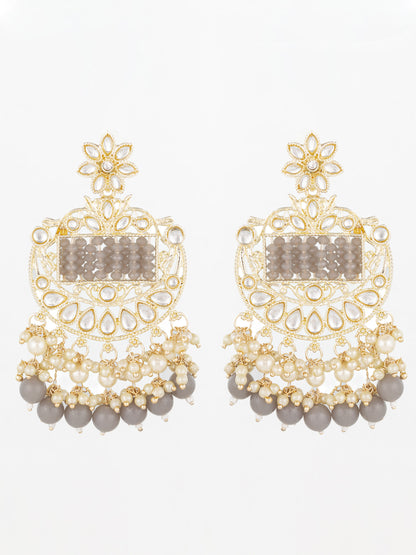 Aadita Gold Plated Grey Beaded Chandelier Earrings
