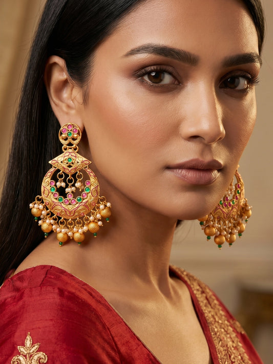 Aadita Royal Gold Plated Multicolor Chandelier Earrings
