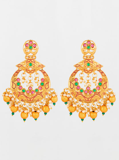 Aadita Royal Gold Plated Multicolor Chandelier Earrings
