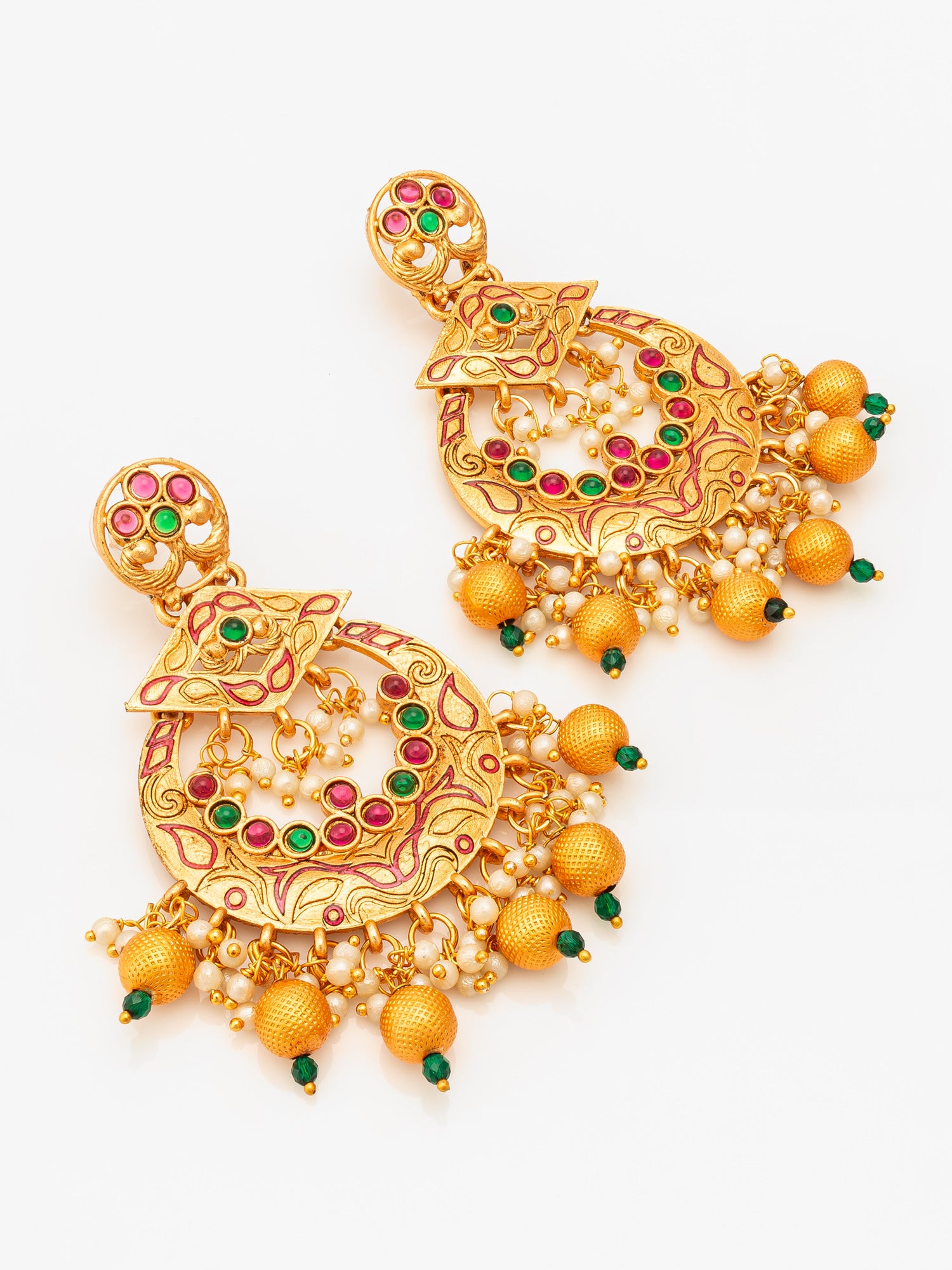 Aadita Royal Gold Plated Multicolor Chandelier Earrings