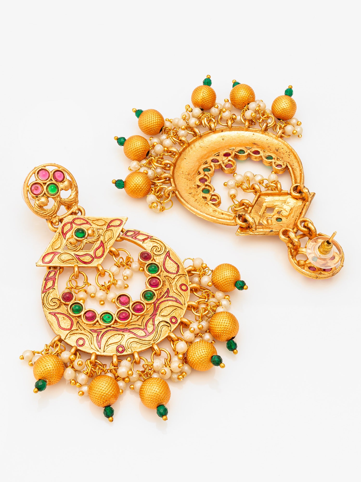 Aadita Royal Gold Plated Multicolor Chandelier Earrings