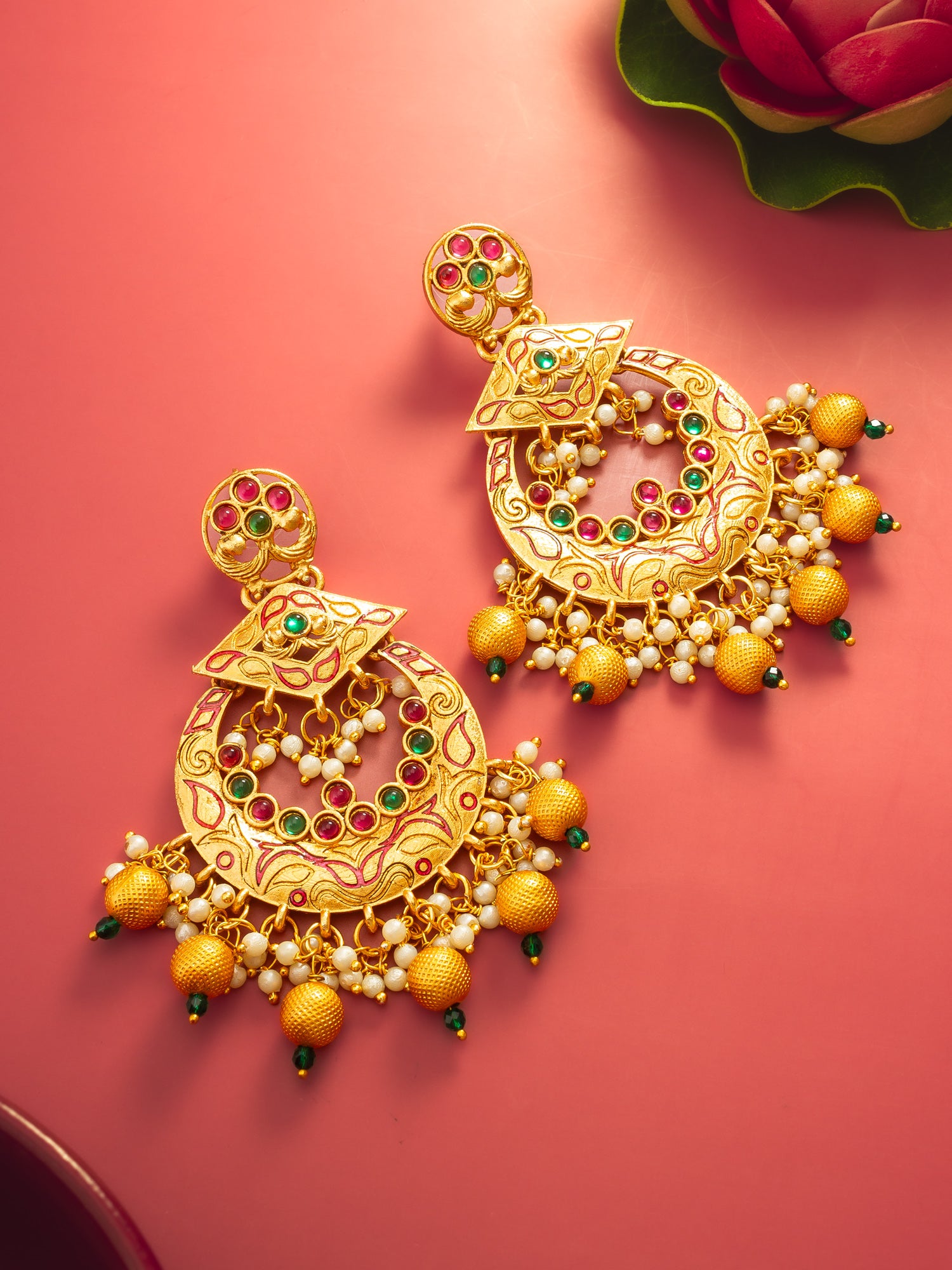 Aadita Royal Gold Plated Multicolor Chandelier Earrings