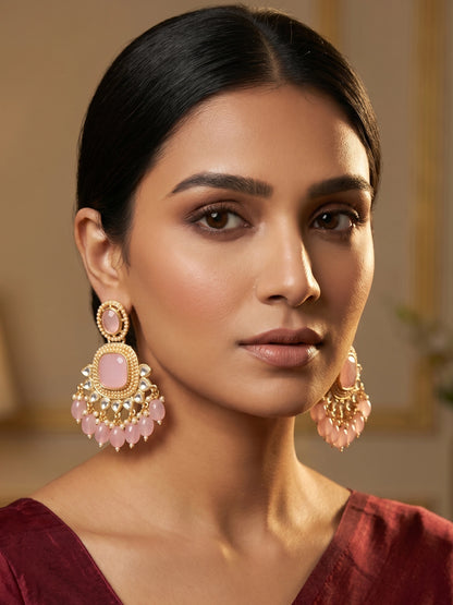 Aadita Gold Tone Kundan Earrings with Stone, Seed Pearl and Bead Drop